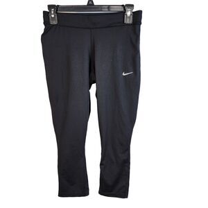 Nike Womens Dri Fit Relay Crop Capri Tights Medium Black Running Active 839871